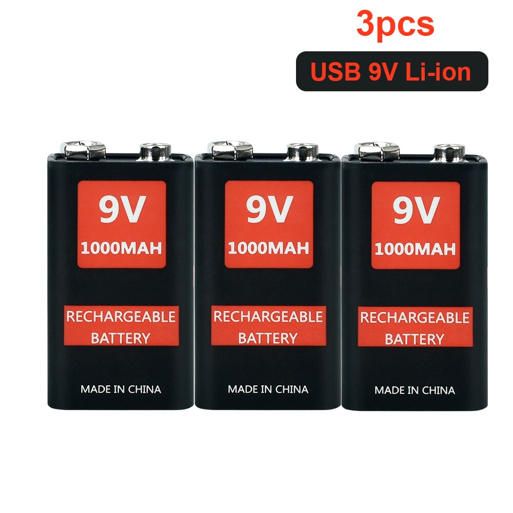 1000mAh micro USB 9 Volt li-ion Rechargeable Battery 6F22 9V Li ion Lithium Battery for RC Helicopter Model Microphone Toy: 3Pcs 9v