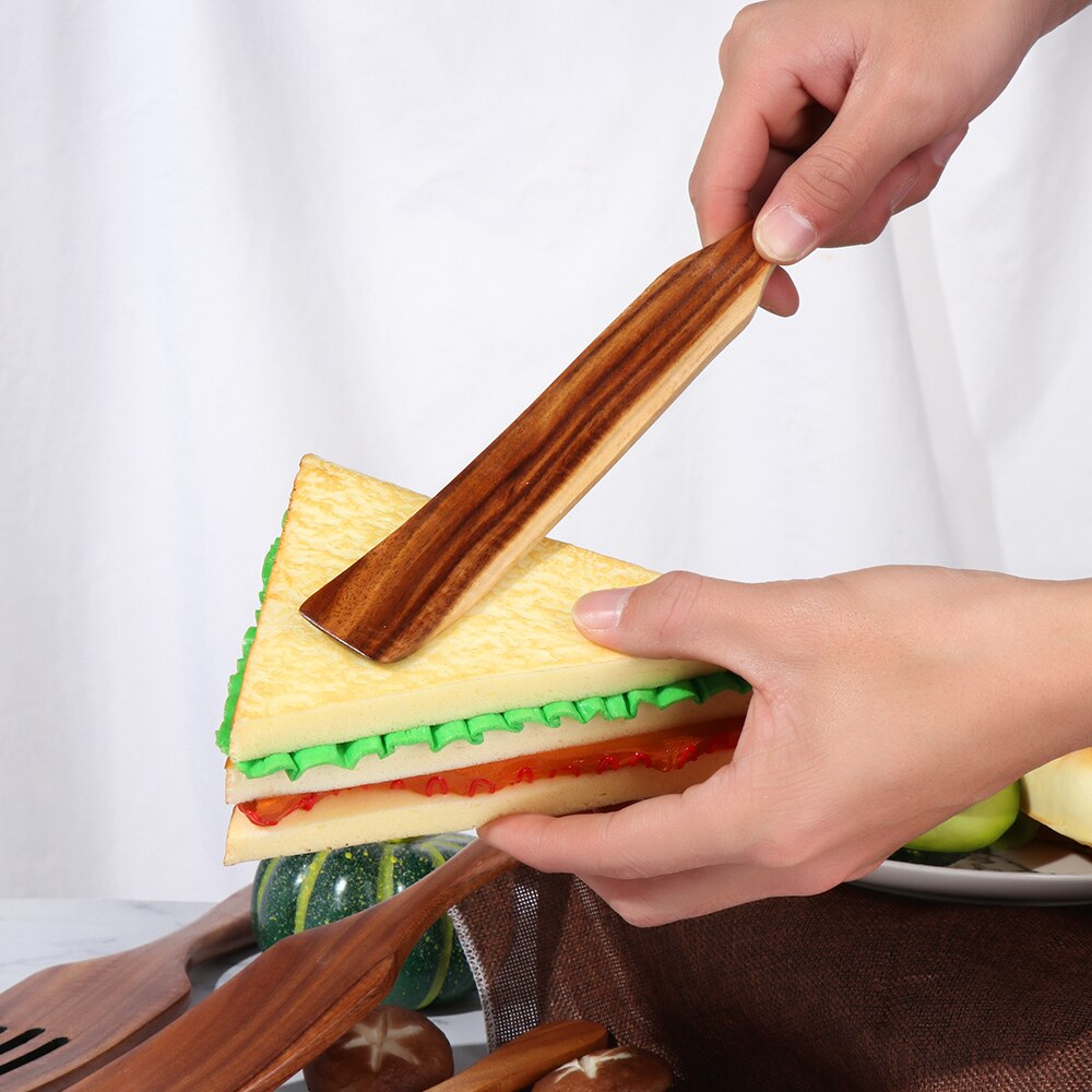 Kitchen Wooden Cooking Utensils Non Stick Natural Microphyll Acacia Wood Cookware Slotted Spurtle Spatula For Stirring Tools