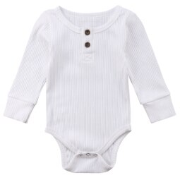Helt nyfödd baby flicka pojke ribbad body volang i ett stycke solid jumpsuit långärmad outfit vårsoldräkt: Vit / 12m