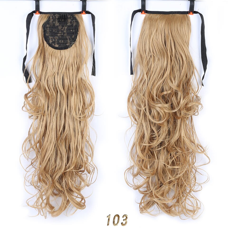 Extensiones de cola de caballo sintética largo ondulado de 22 ", coleta con cordón, extensión de cabello Natural, resistente al calor: 103