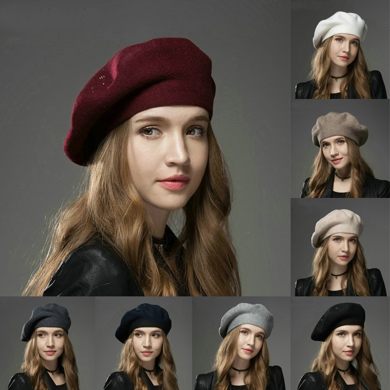 Vintern damer basker hatt vintage ull cashmere mössa kvinnor märke casual bonnet kvinnlig stickad keps för tjejer