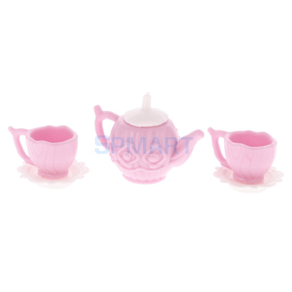 10 Sets Poppenhuis Miniatuur Plastic Roze Thee Pot Met 2 Kopjes Servies Accessoire