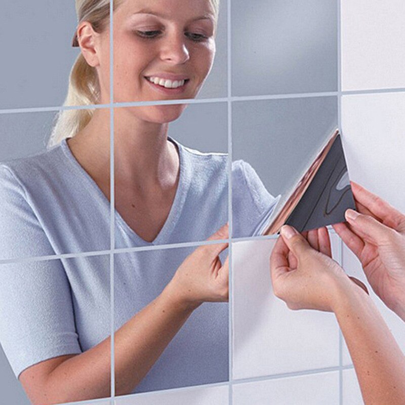 Espelho adesivo de parede reflexivo auto-adesivo diy pet cristal espelho decalques de parede à prova dwaterproof água ghs99