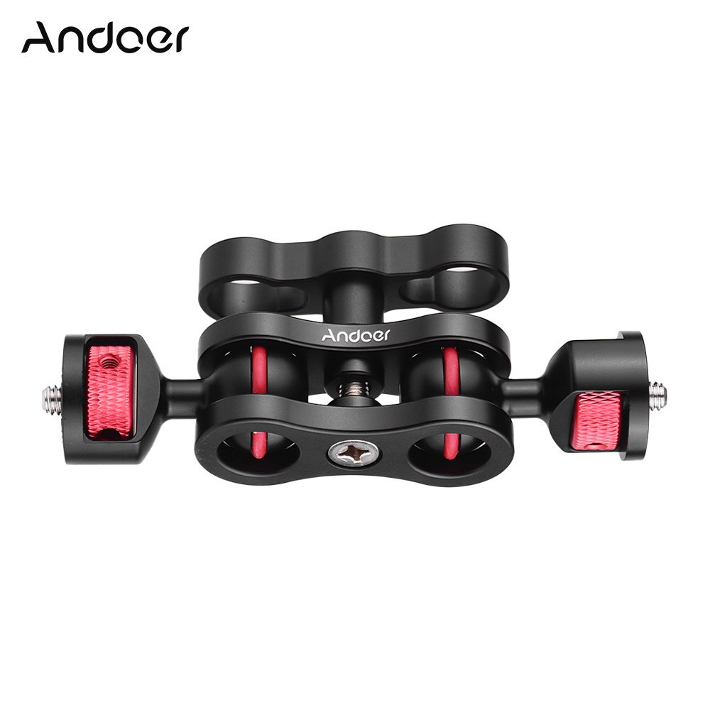 Andoer Clamp Adapter Multi-functional Aluminium Alloy Articulating Magic Arm Ball Head Arm Mount Clamp Adapter CNC Processing: Red