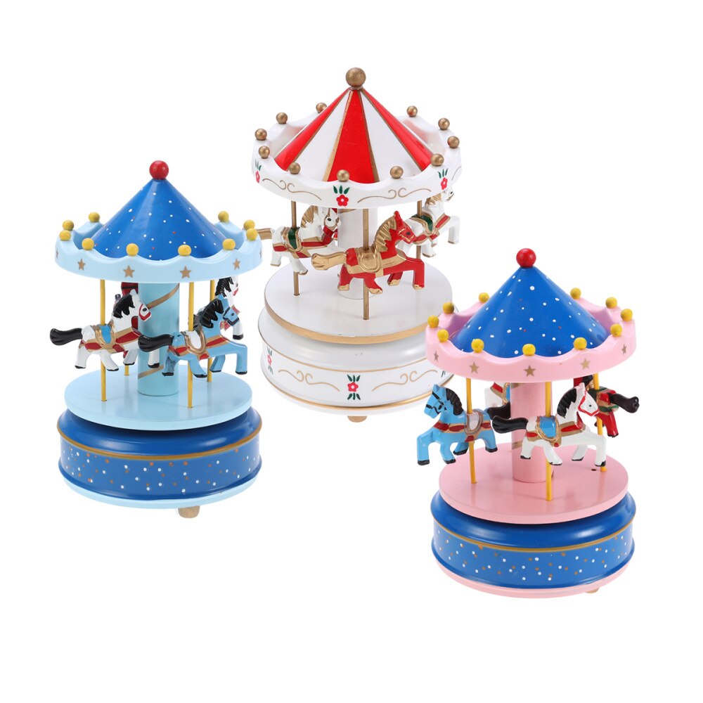 Wooden Carousel Music Box Desktop Ornament Mechanical Musical Box Valentine'S Day Birthday Not Included Battery