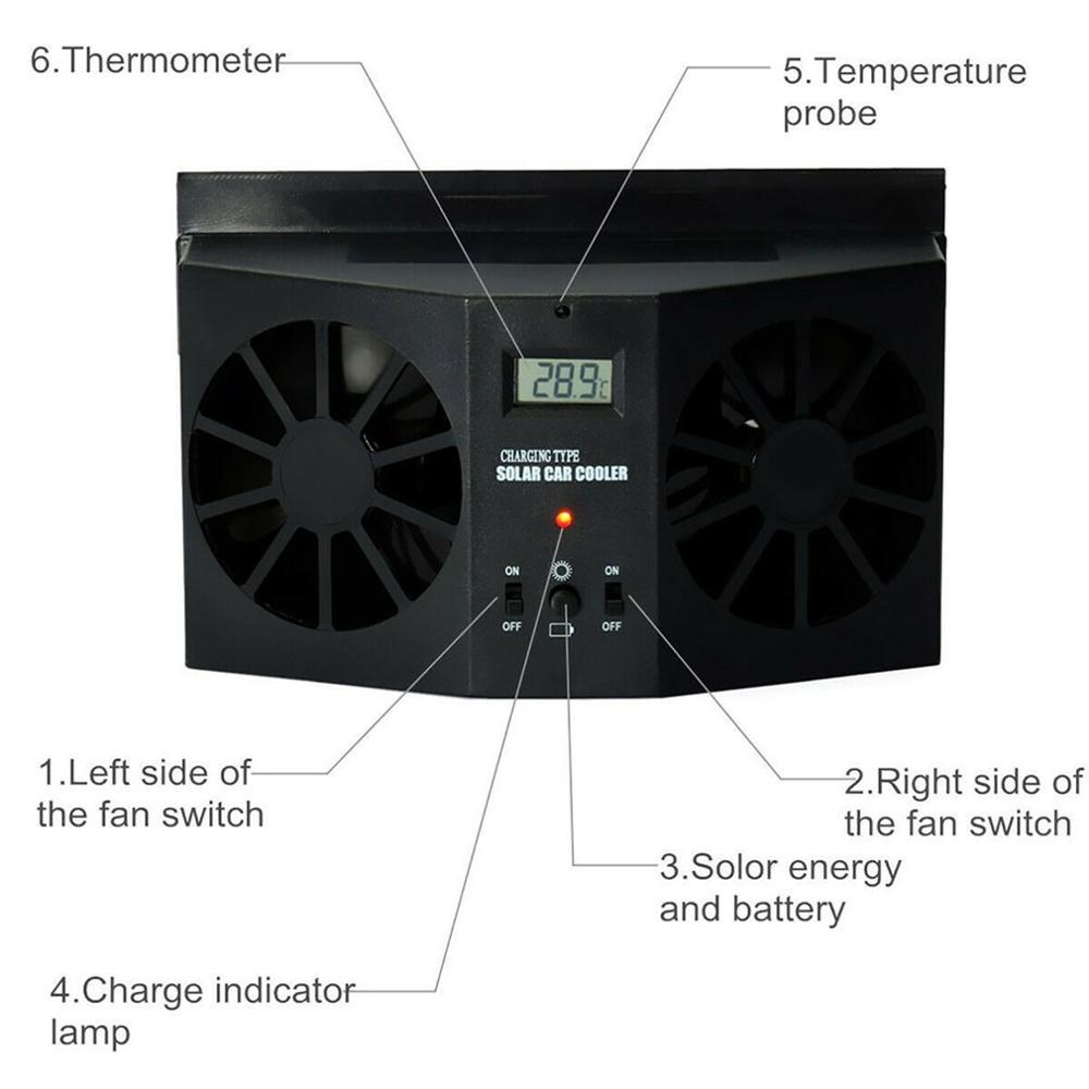 Adjustable Car Solar Exhaust Fan Auto Ventilator Car Cooler Ventilation Fan Dual-Mode Power Supply Portable