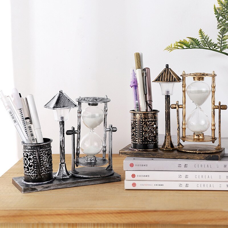 Pen holder antik kviksand gadelampe pen holder hvid timeglas natlys blyant potte ornamenter papirvarer