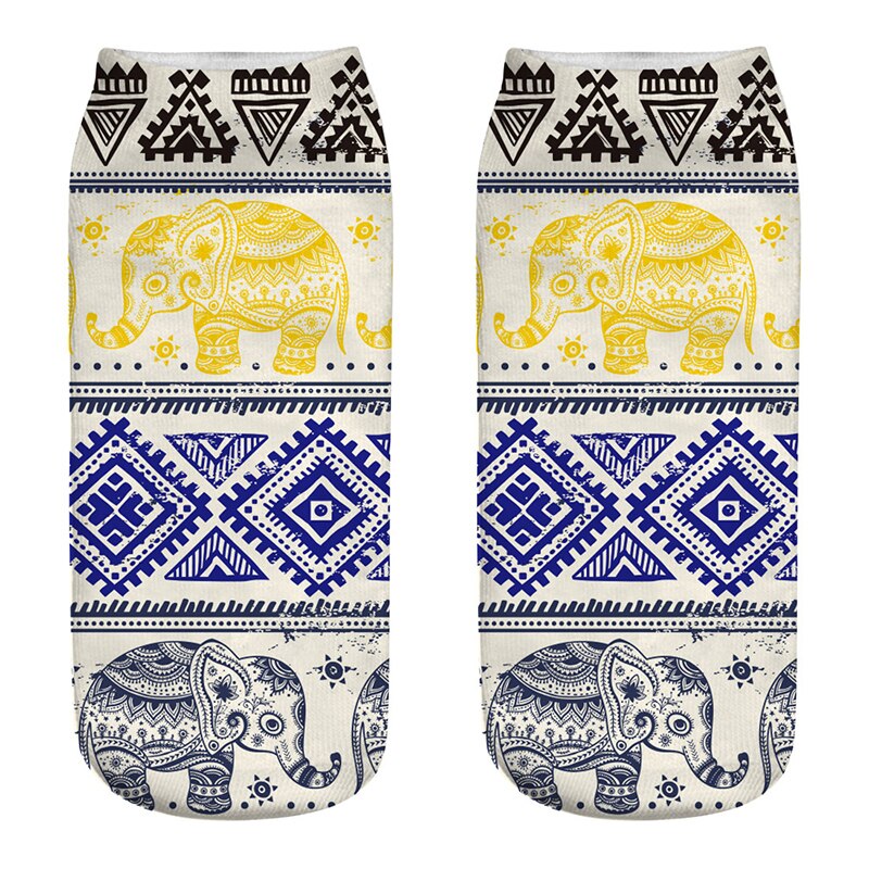Socks Women 9 Pairs Set Retro Elephant Print Socks Female And Interesting Animal 3D Printed Breathable Cotton Socks