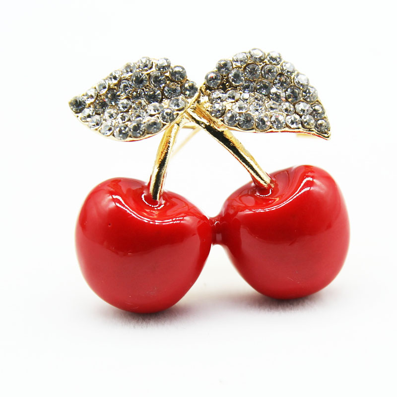 Rhinestone Red Cherry Brooch Banquet Men Women Brooch Pins Trendy Fruits Dress Sweater Suits Brooch Jewlery