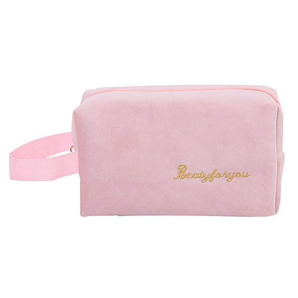 PURDORED 1 Pc Solid Color Cosmetic Bag Soft Velvet Women Make Up Bag Travel Makeup Storage Organizer Toiletry Wash Bag Neceser: L pink