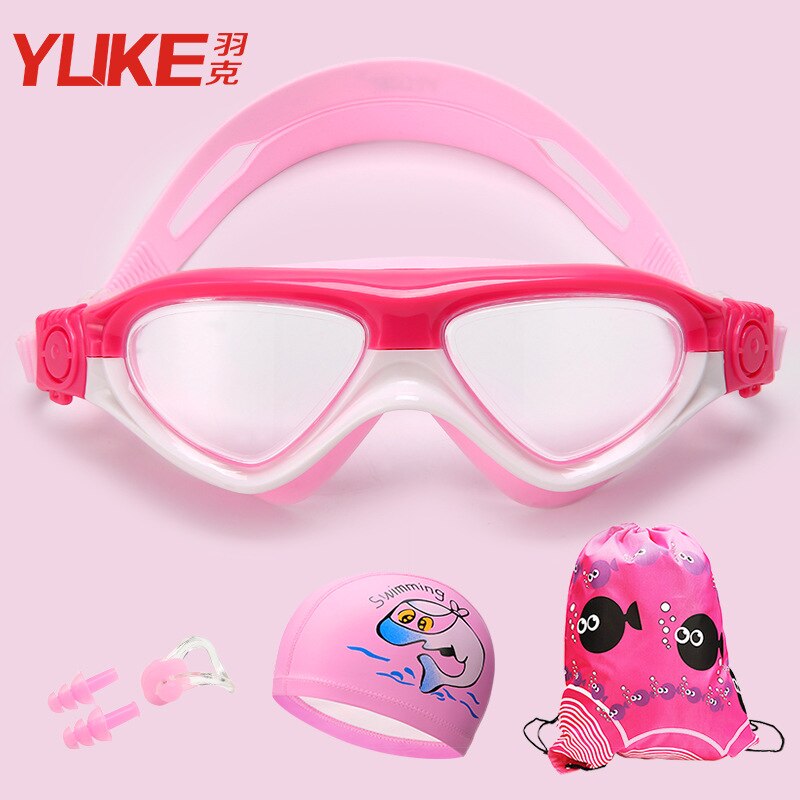Nuovi bambini trasparenti regolabili bambini silicone impermeabile anti nebbia scudo UV occhiali da nuoto occhiali occhiali occhiali: rosa bianca 4pezzi