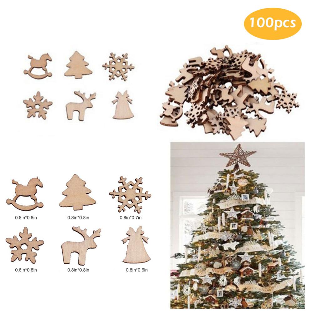 100 Pcs Houten Sneeuwvlok Xmas Bruiloft Boom Opknoping Ornament Decoratie Kerst Mok Onderzetters Houder Cup Matten Jaar Cadeau