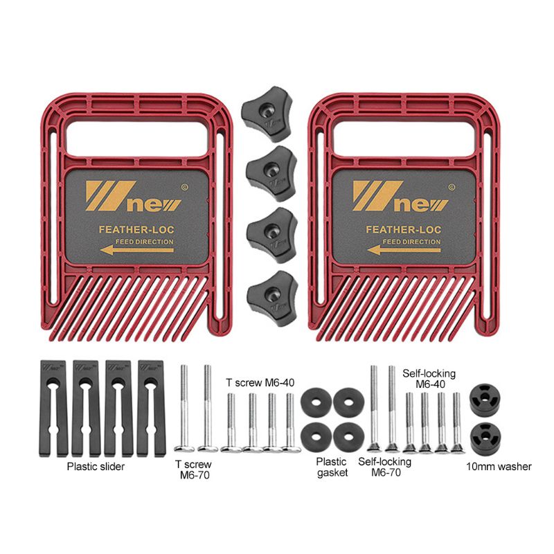 Extended Feather Loc Board Set Multi-purpose Double Featherboards Miter Gauge Slot Woodworking Saw Table DIY Safety Tool: Red