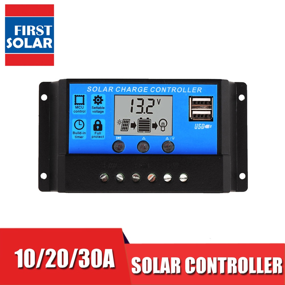 30 20 10 A 12V 24V LCD Display solar charger PWM solar charge controller USB 5V used for lead acid battery