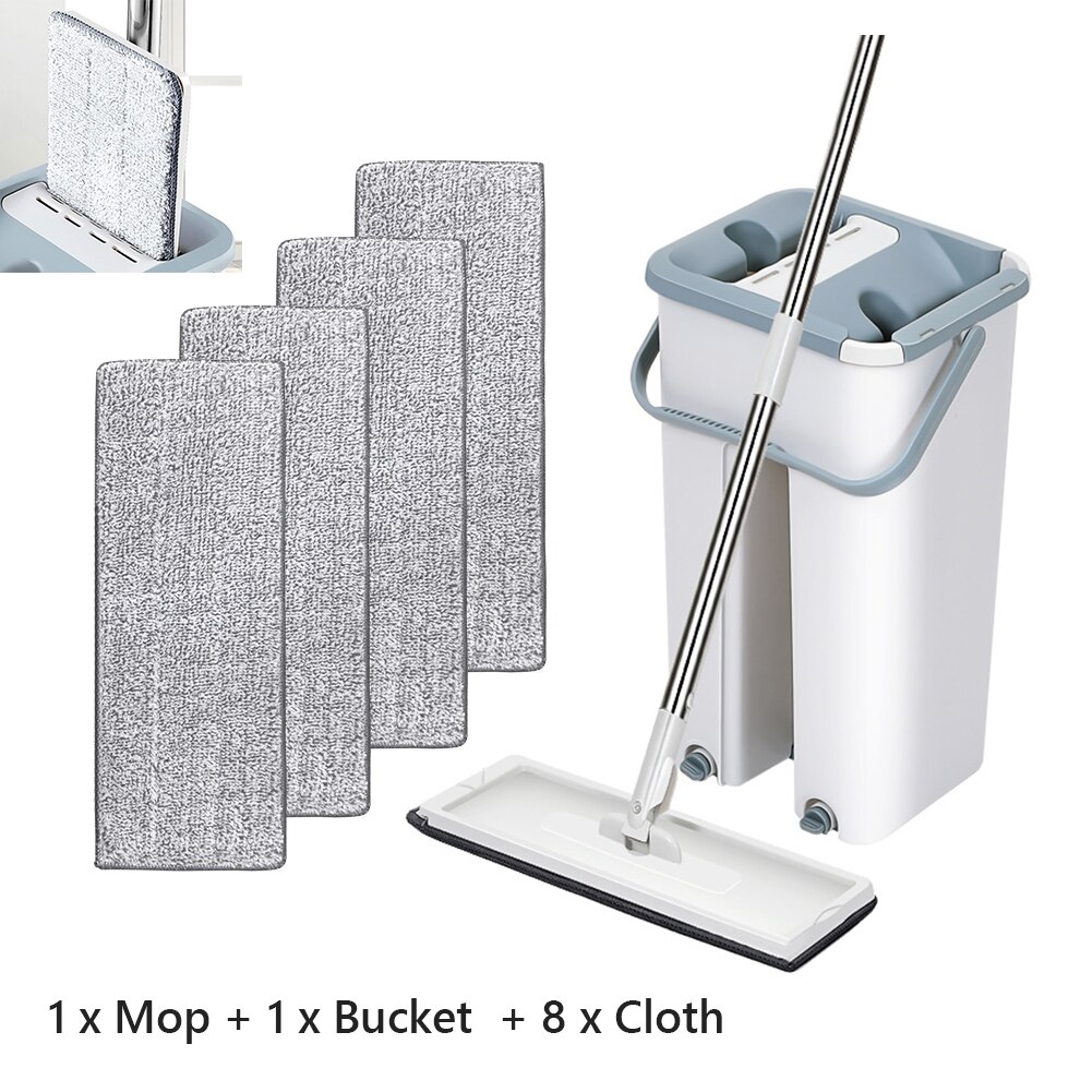Floor Mop Set Automatic Mop Flat Buckets Avoid Hand Washing Set With Microfiber Pads Wash Cleaning System Floor Squeeze Magic: 003