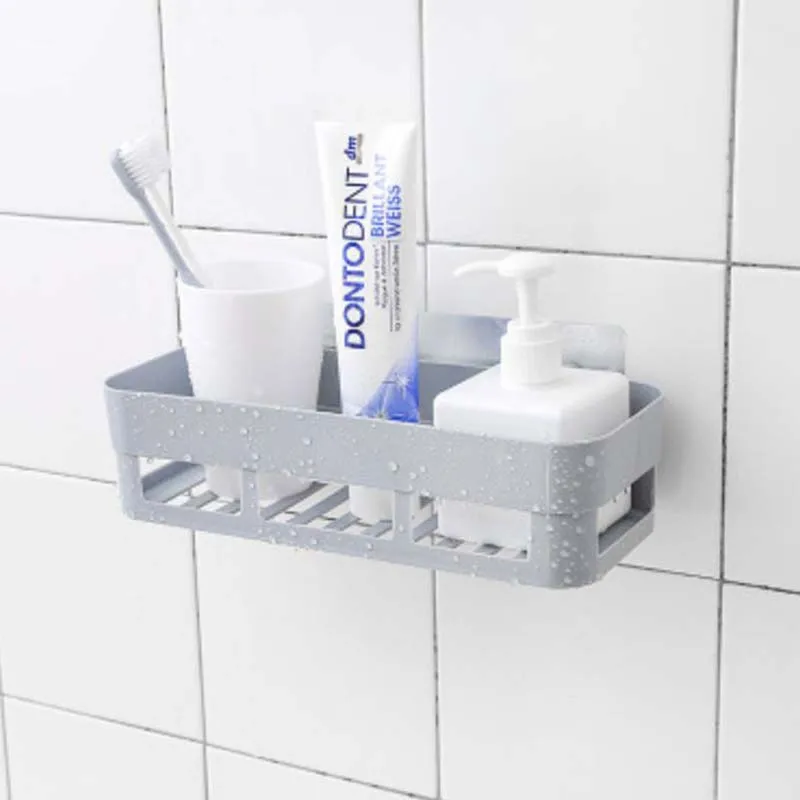 Bathroom Storage Rack Self Adhesive Shelf Kitchen Wall Corner Organizer Seasoning Bottles Holder Home Organization Accessories