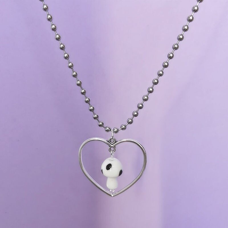 2022 Harajuku Style acciaio inossidabile perline tonde catena Femme collane gioielli Punk cuore fungo collane con ciondolo per le donne: white-heart mushroom