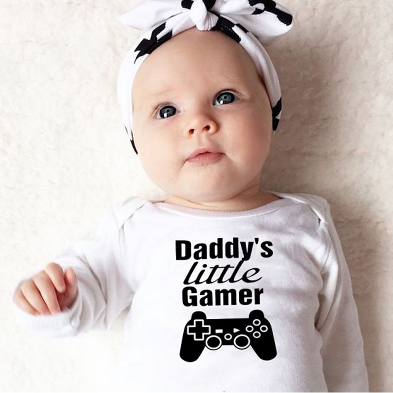 Daddy's Little Gamer Newborn Baby Boy Girl Bodysuit Autumn Long Sleeve Letter Print Cotton Body Baby Onesie Romper Outfits