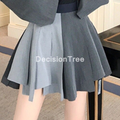2022 japanese school uniform suit patchwork pleated dress student grey sull sleeve suit coat women jk uniforms set short skirtsl: skirt / S