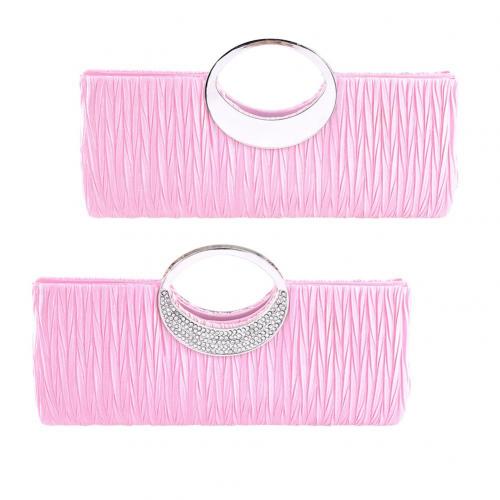 Sales! Vrouwen Luxe Strass Satijnen Geplooide Avondtasje Party Clutch Purse Handtas: Roze