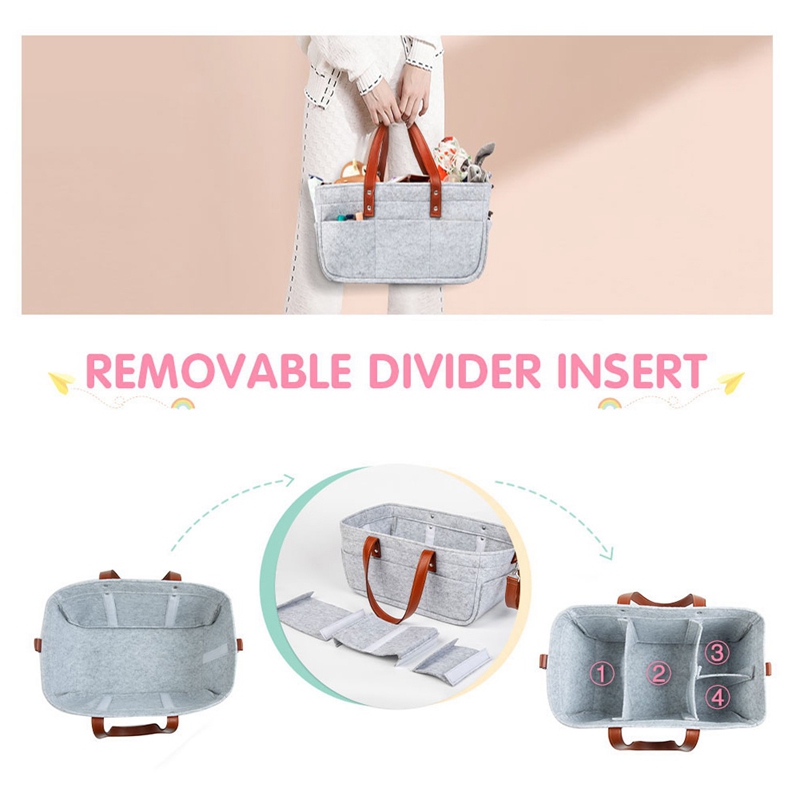 Koop Pearliky Felt Diaper Storage Bag Kid Diaper Portable Nursery Storage Bin Car Travel Bag - View #6
