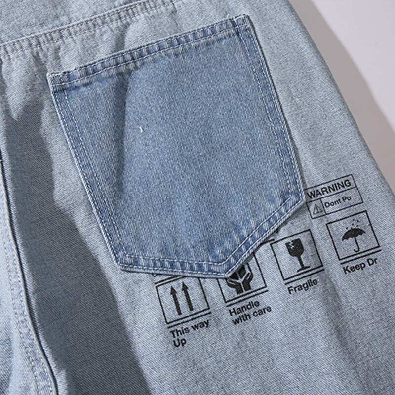 Aolamegs jeans mænd color block patch grafisk print denim bukser mænd løse casual straight bukser high street streetwear