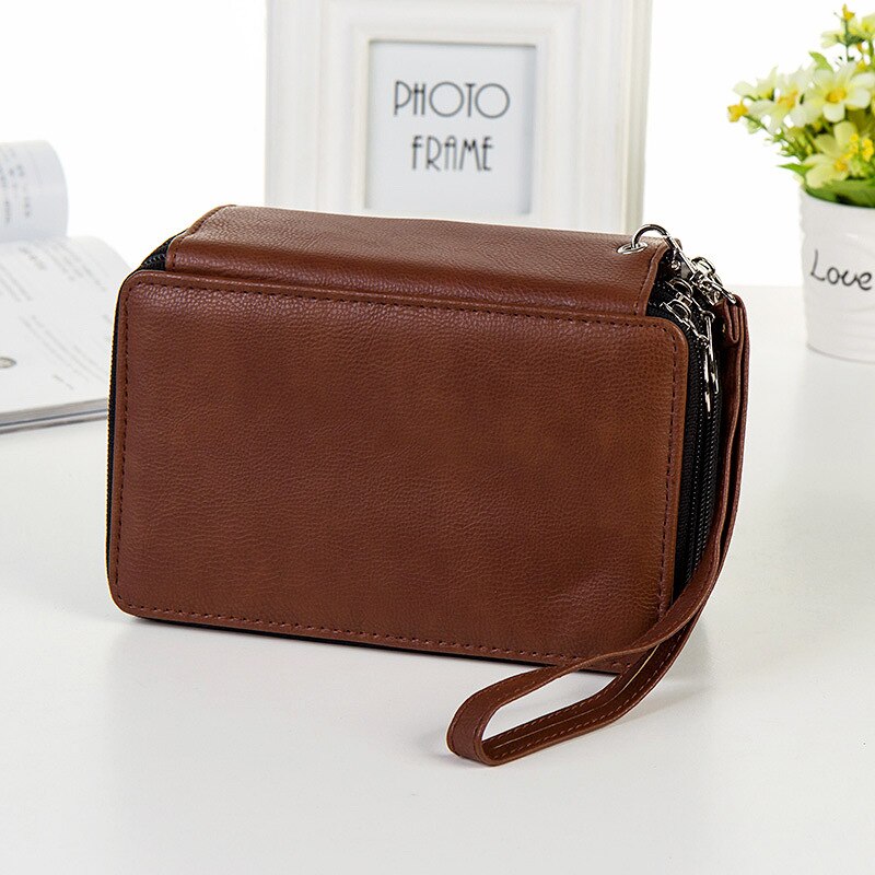 Zipper large-capacity PU leather pencil bag student 4-layer 72 color pencils box pouch material escolar school pencil case: Brown