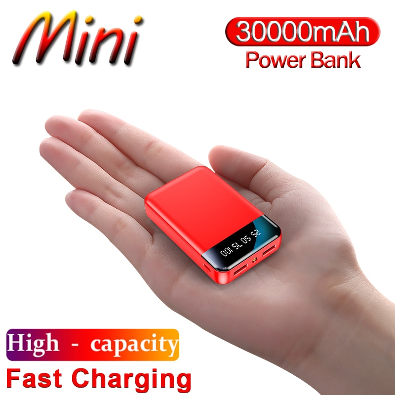 30000mAh Power Bank Mini Portable Phone Charger Outdoor Travel Powerbank LCD Digital Display LED Lighting External Battery Pack