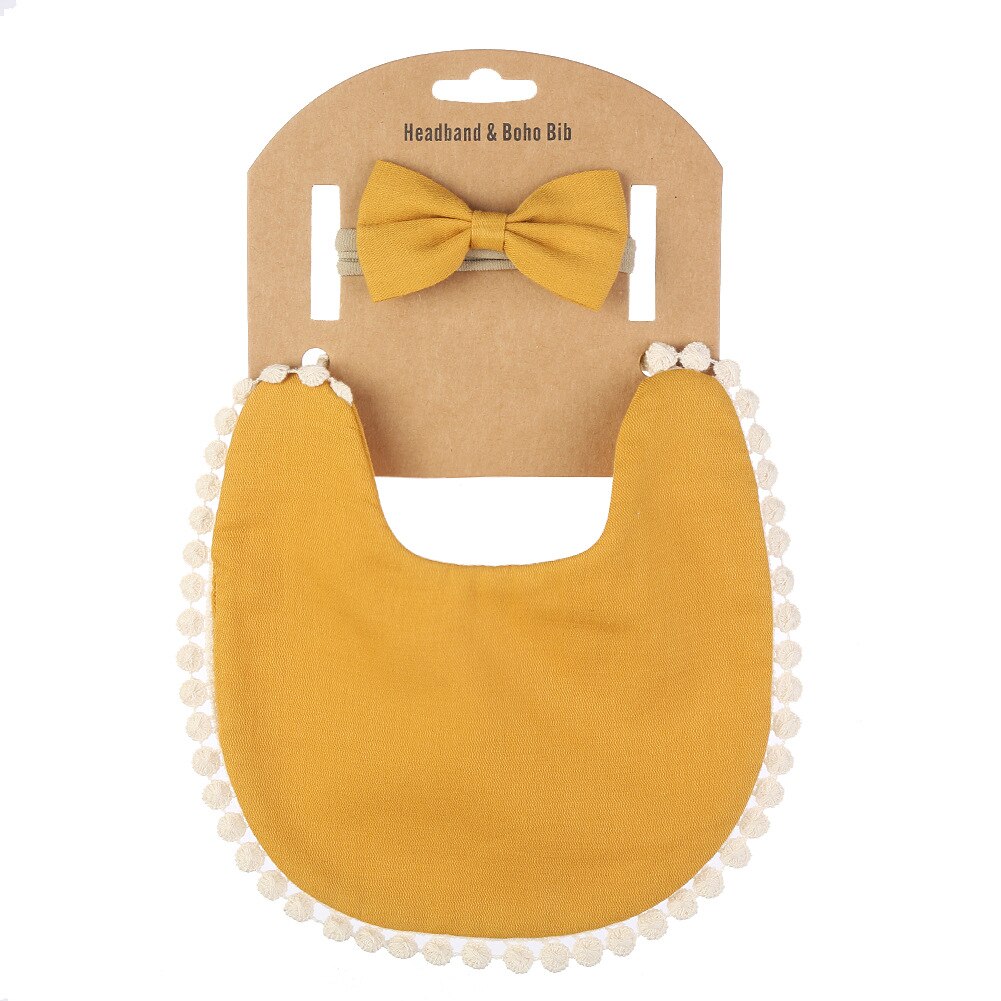 Ensemble de bavoirs pour bébé, 2 pièces, en coton doux, couleur unie, en dentelle, vêtements pour nourrissons, accessoires pour -nés: yellow