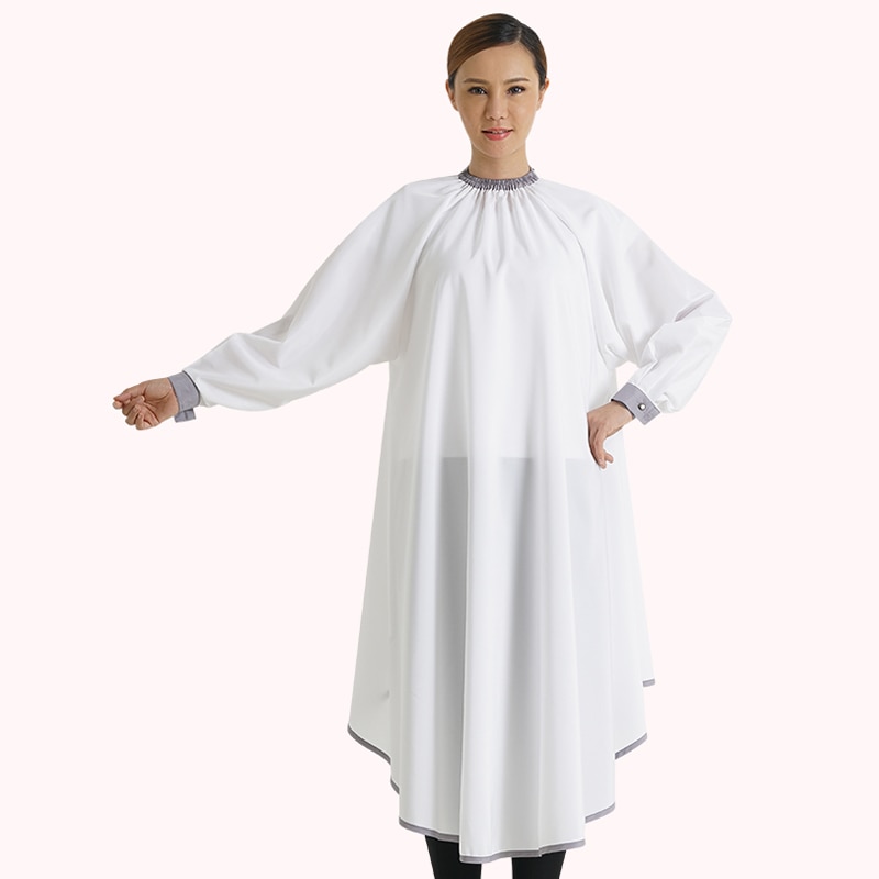 Lange Mouw Haar Cape Drukknoop Verstelbare Kraag Manchet Waterdichte Gown Schort Voor Kapper Salon Styling Doek 1264