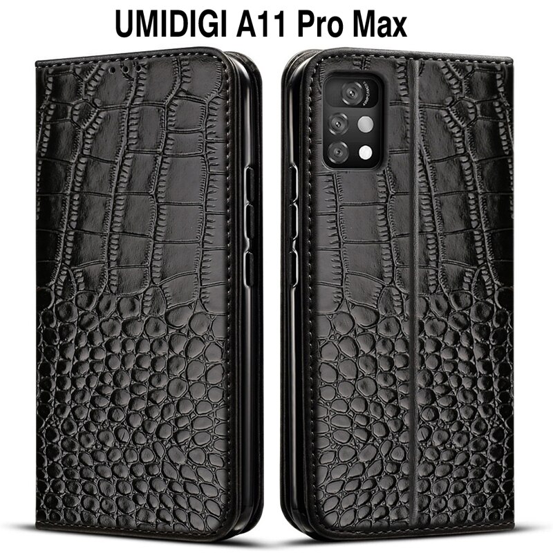 Luxe Lederen Flip Boek Stijl Case Voor Umidigi A11 Pro Max Wallet Kickstand Case Voor Umidigi A11Pro Max 6.8 Inch telefoon Cover: Black