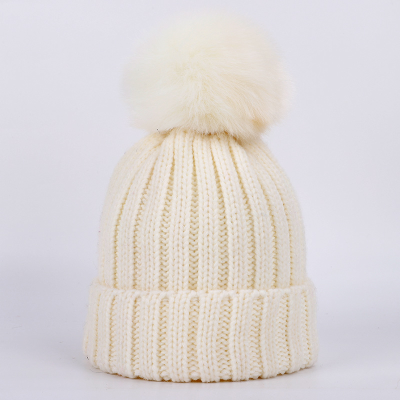 Mode kinderen Gebreide Mutsen Muts Sjaal 2 Stuks Set Effen Kleur Winter Jongen Meisje pompom Zachte Cap sjaals Baby Kids: White-2