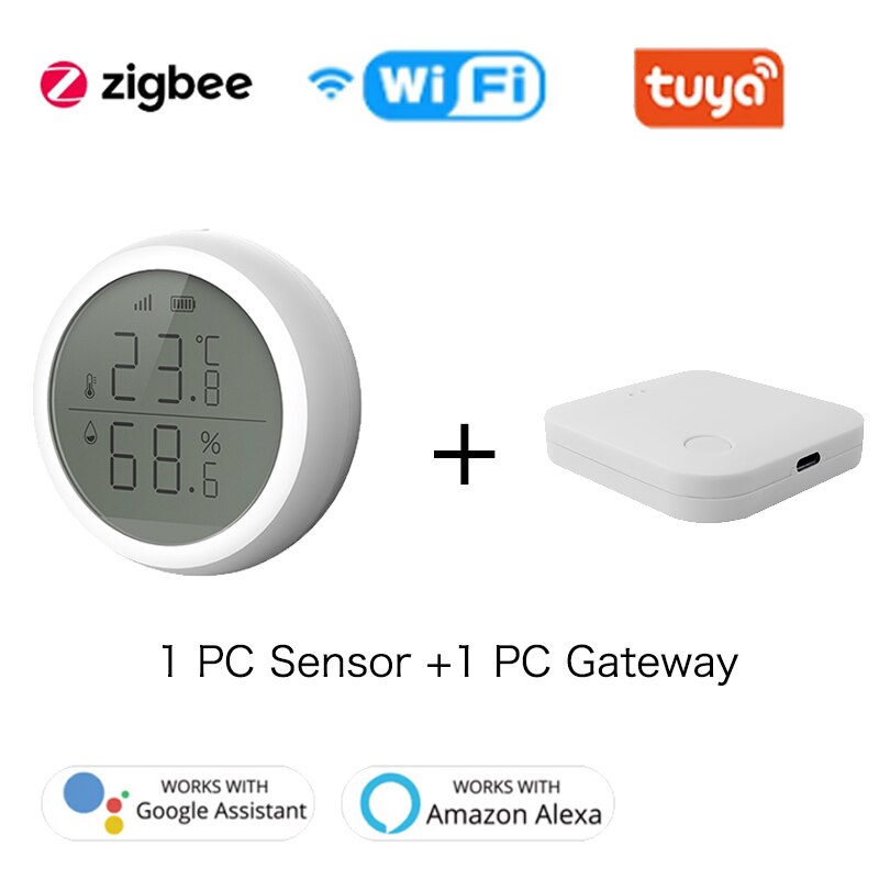 Tuya Smart Home Temperature And Humidity Sensor With LED Screen Works With Home Assistant Zigbee Hub Battery Powered Smart Life: 1Sensor 1gateway
