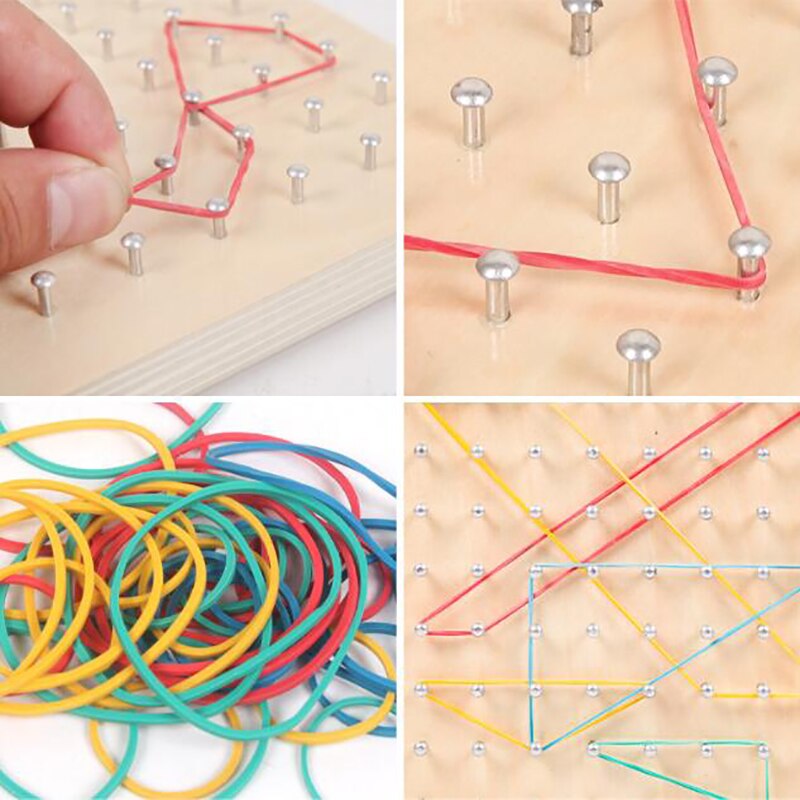 Gummitå spik geoboard med kort matematikinlärning utbildning barnleksak använder gummiband för att göra olika form spikbräda