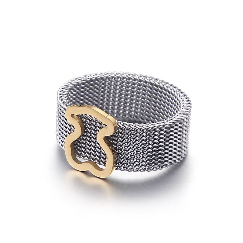 Bear Titanium Steel Ring Hollow Ring Mesh Mesh Ring Single Bear Ring for Women Tricolor DisgnHot