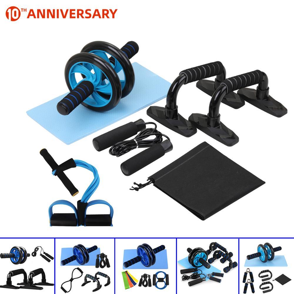 5-in-1 AB Roller Kit Abdominal Press Wheel Pro with Push-UP Bar Jump Rope Knee Pad Gym Home Exercise Fitness Workout Equipment