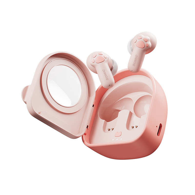 C10 In Ear Bluetooth Earphones Pink Cute Cat Claw Noise Reduction Super Good Sound Stereo Sound Effect For Girl
