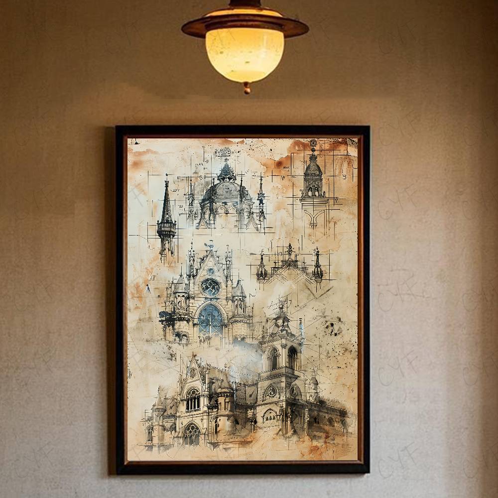 Retro Roman Architectural Poster Home Living Bed Room Bar Hallway Sticky Wall Art Printing Waterproof Aesthetic Decor: XL / Red