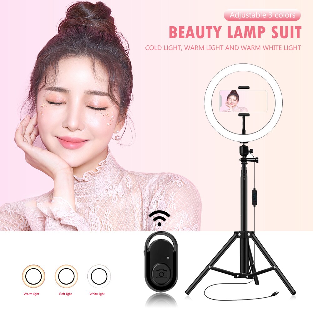 10 inch LED Selfie Ring Light USB Dimmable Phone Ring Lamp with Tripod Stand for Makeup Live Studio