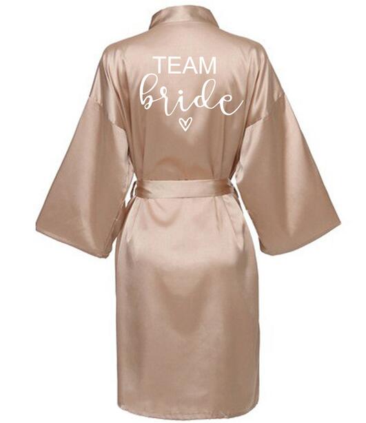 Wedding Party Team Bride Robe With Black Letters Kimono Satin Pajamas Bridesmaid Bathrobe SP063: M / GRAY