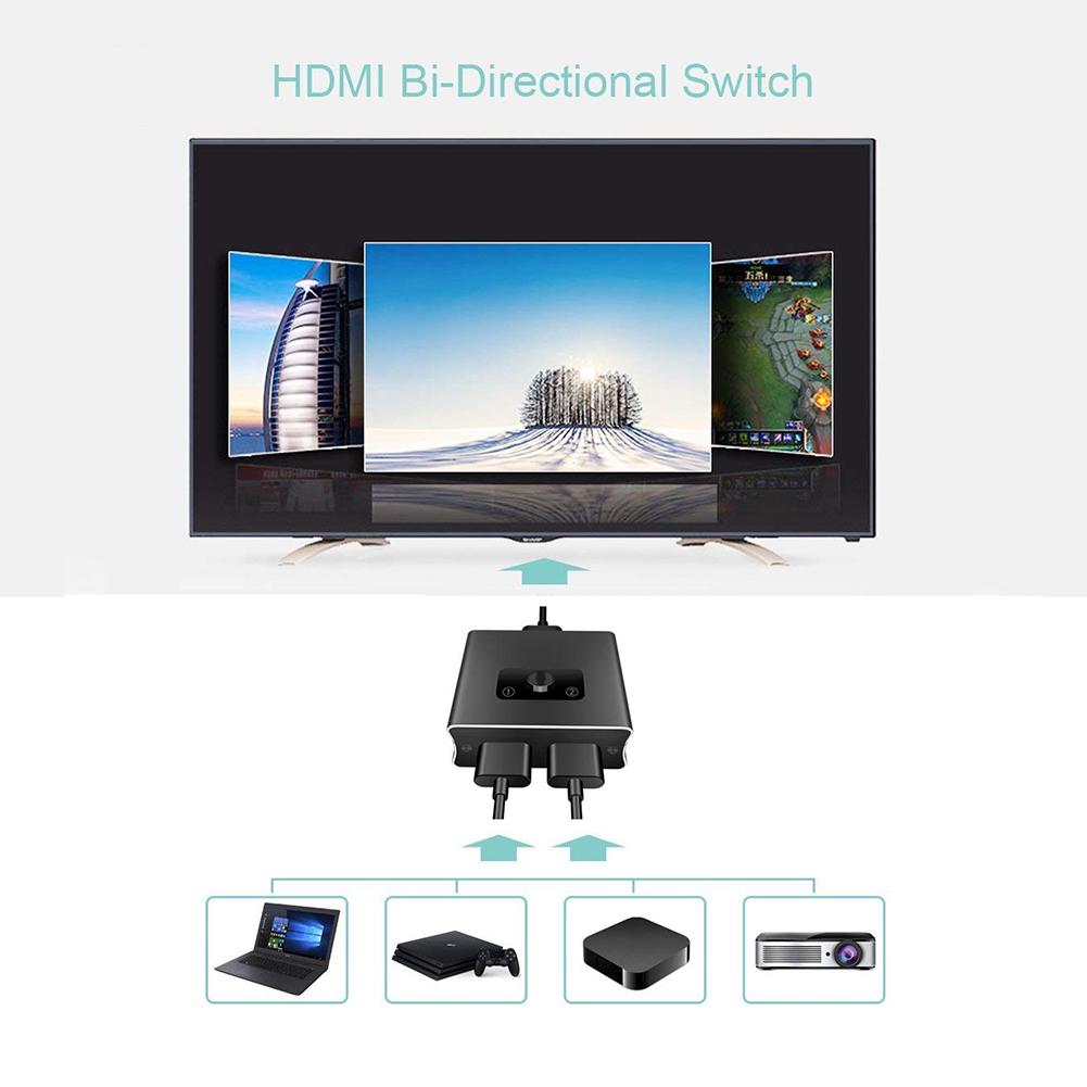 HDMI Switch Aluminum Alloy Updated Bi-Directional Smart HDMI Switcher 1 In 2 Out Or 2 In 1 HDMI Switch Splitter 3D 4K Resolution