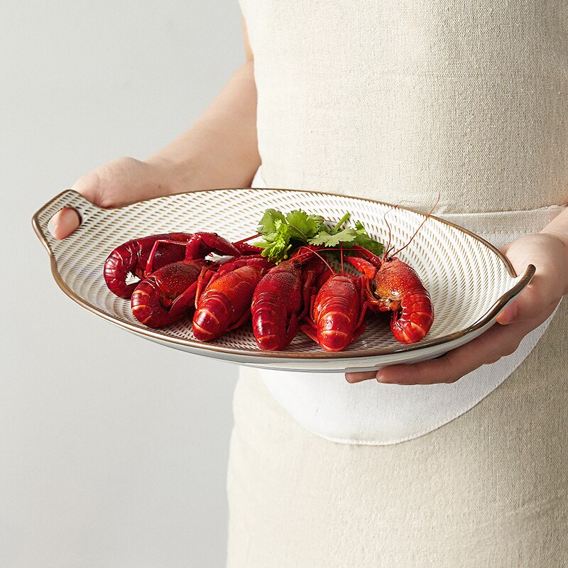 Miss Odd Deep Fish Plate Oval Home Nordic Steamed Fish Plate Double Ear Fish Plate