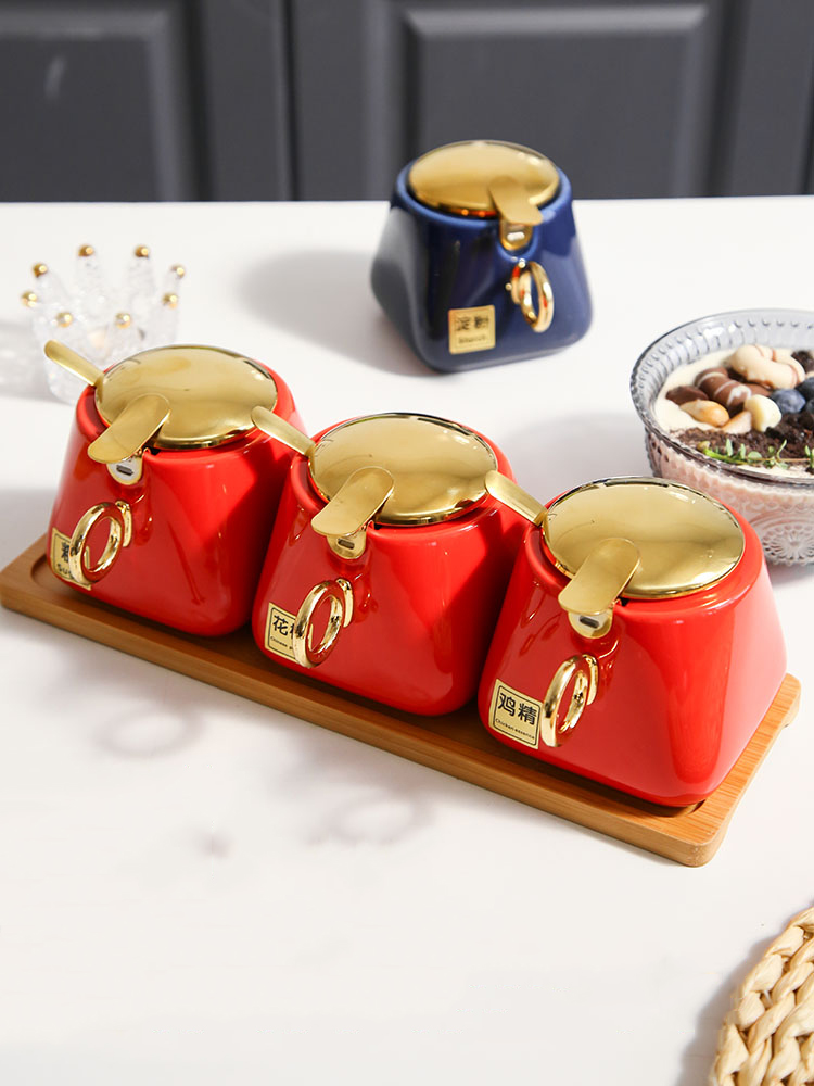 Kruidkruik Set Huishoudelijke Combinatie Zout Jar Kruiden Opbergdoos Keramische Keuken Kruiden Pot Peper Pot Met Deksel Cn (oorsprong)