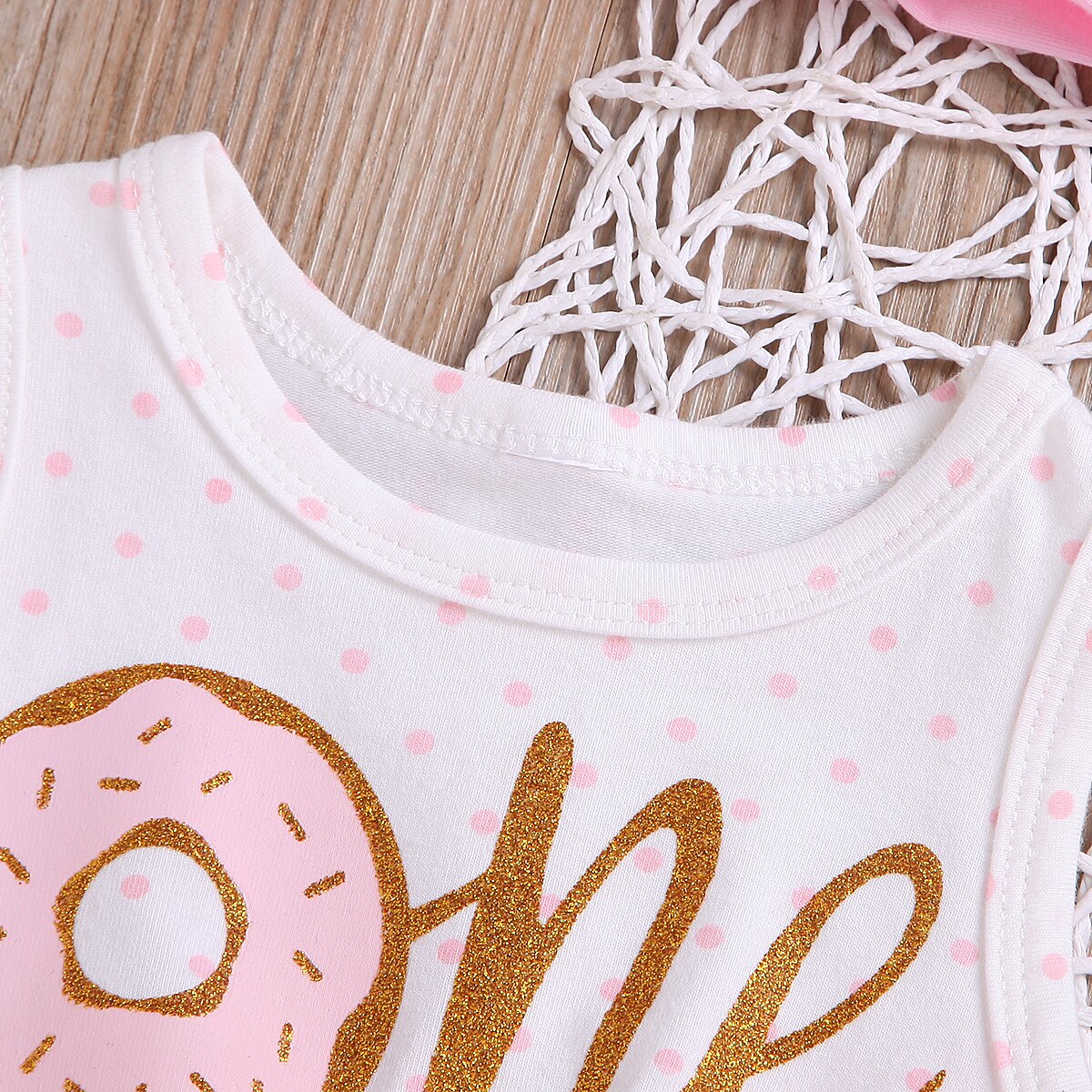Een Baby Meisjes Donut Verjaardag Jurk Rompertjes Tutu Jurken Hoofdband Outfit Kleding Set 0-3T Mouwloze en Lange mouw