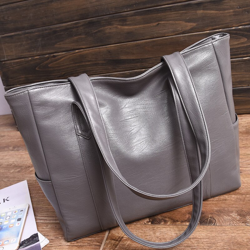 Sacs à main en cuir PU pour femmes, fourre-tout de grande capacité, fourre-tout rétro de styliste à Double sangle, sac à bandoulière, sac de shopping: gray