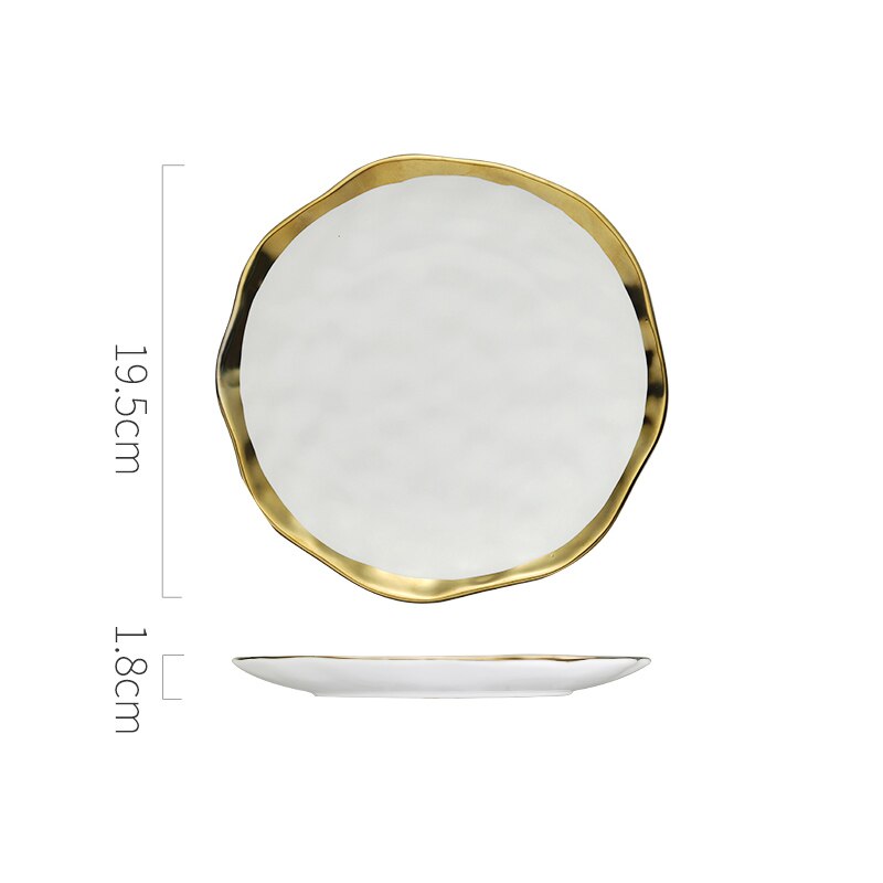 Ceramic Dinner Plate Gold Inlay Snack Dishes Luxury Gold Edges Plate Dinnerware Kitchen Plate Black White Tray TablEware Set: Small White