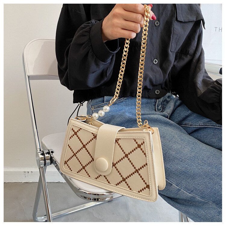 Plaid Pu Lederen Oksel Tas Voor Vrouwen Dubbele Ketting Schouder Handtassen En Portemonnee Vrouwelijke Reizen Mode Handtas