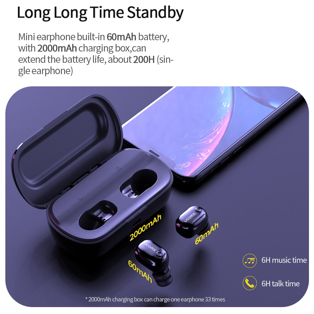 UCOMX U6H Pro Bluetooth Oortelefoon 5.0 Echte Draadloze Stereo Oordopjes met 2000mAh Opladen Case Oortelefoon voor iPhone Samsuung Xiaomi