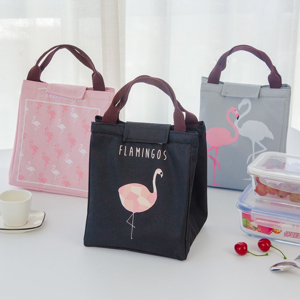 Flamingo Tote Thermal Bag Black Waterproof Oxford Beach Lunch Bag Food Picnic Bolsa Termica Women kid Men Cooler Bag