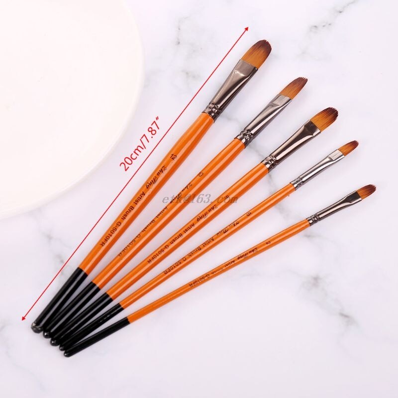 5 uds Filbert pinceles de pintura acuarela pelo nailon Gouache pinceles herramientas de arte
